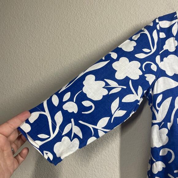 Boden Petite Size 6/6P Floral Casual Linen Tunic Dress Blue White 3/4 Sleeves - Picture 6 of 11